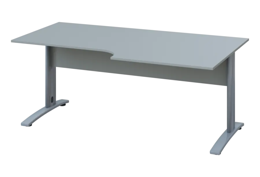 ERK 28 - 188 stůl kancelářský, rohový, pravý, kovová podnož stříbrná, deska 25 mm, široký 1800 mm, šedá